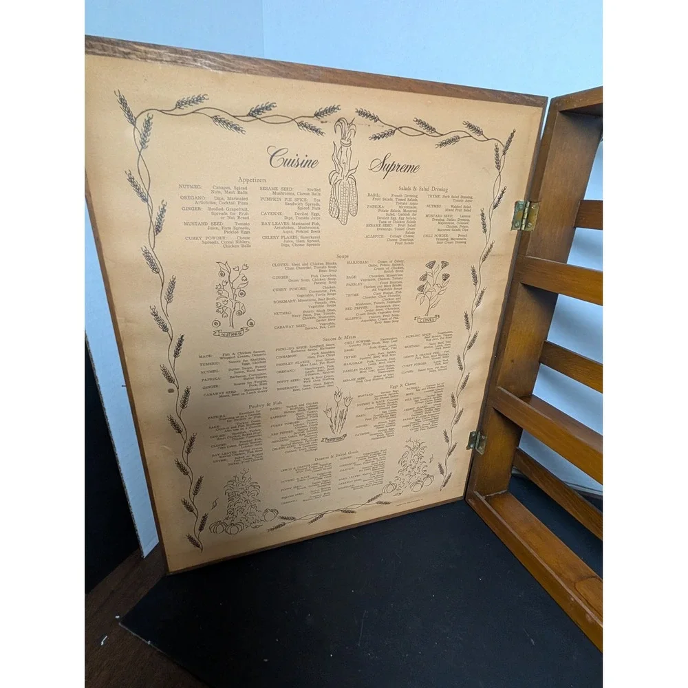 1965 Three Mountaineers Vintage Herbs Spices Wooden Rack Cabinet
